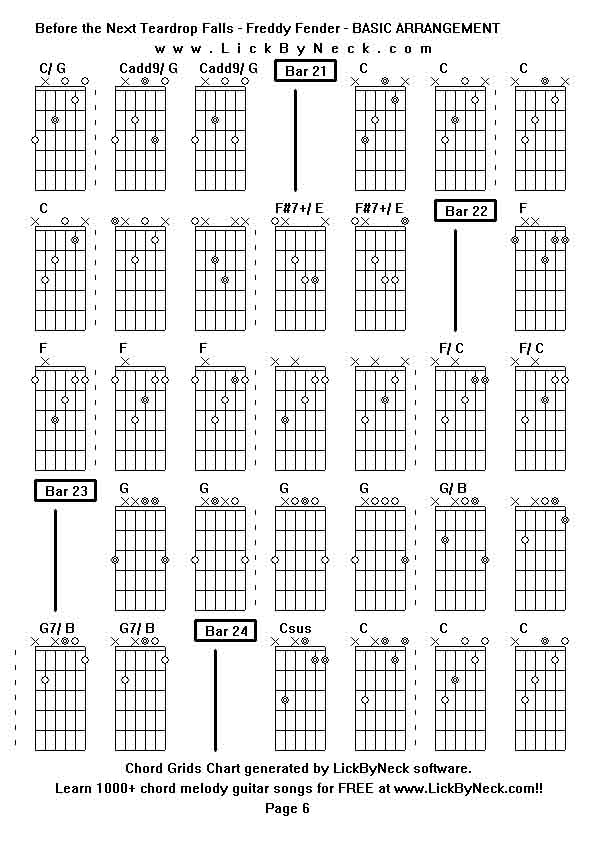 Chord Grids Chart of chord melody fingerstyle guitar song-Before the Next Teardrop Falls - Freddy Fender - BASIC ARRANGEMENT,generated by LickByNeck software.